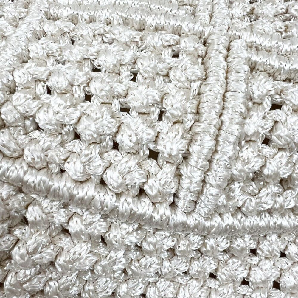 NEW Hand Woven Knit Macrame Large Bag Ivory Wood Handles Pockets Lined Magnetic - Picture 7 of 10